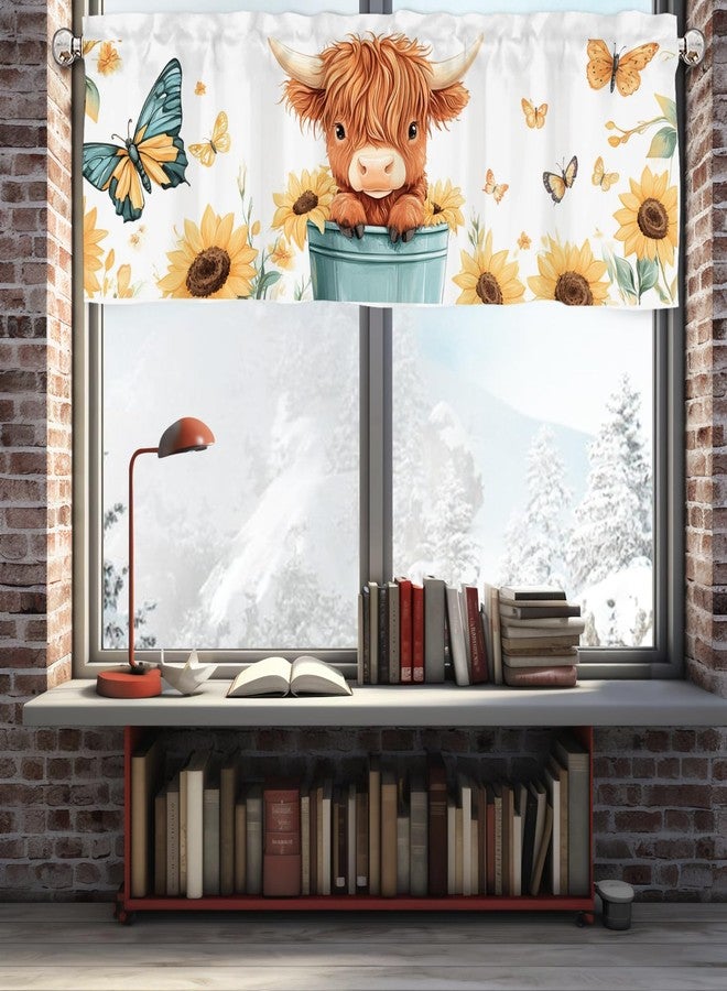 ZoUbqchY Highland Cow Sunflowers Curtains Valances Rod Pocket Highland Yak Floral Valance Window Treatments Spring Farm Short Curtains for Kitchen Living Room Bedroom Bathroom 54x18 Inch 1 Pack - Image 3